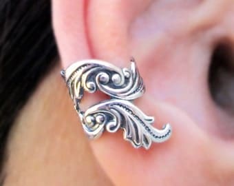 Dancing Feather ear cuff No.2 Sterling Silver earrings Feather jewelry Feather earrings Sterling silver ear cuff Small clip C-206207