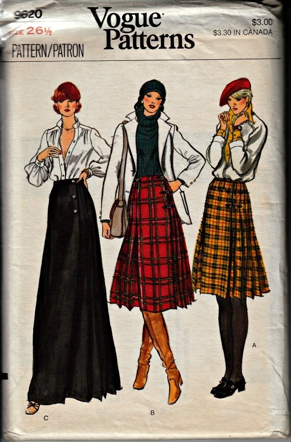 pattern vogue sheath dress Pattern Wrapped Below 9620 Kilt Front 1980's Kilt Vintage Knee VOGUE