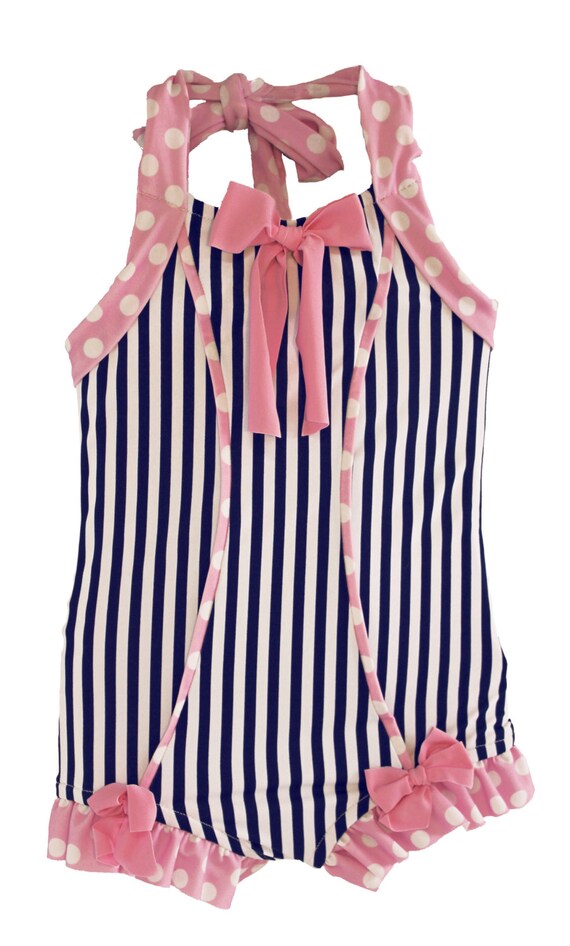 Rebel Belle Swimsuit in Navy Stripe and Pink Polkadot SS16