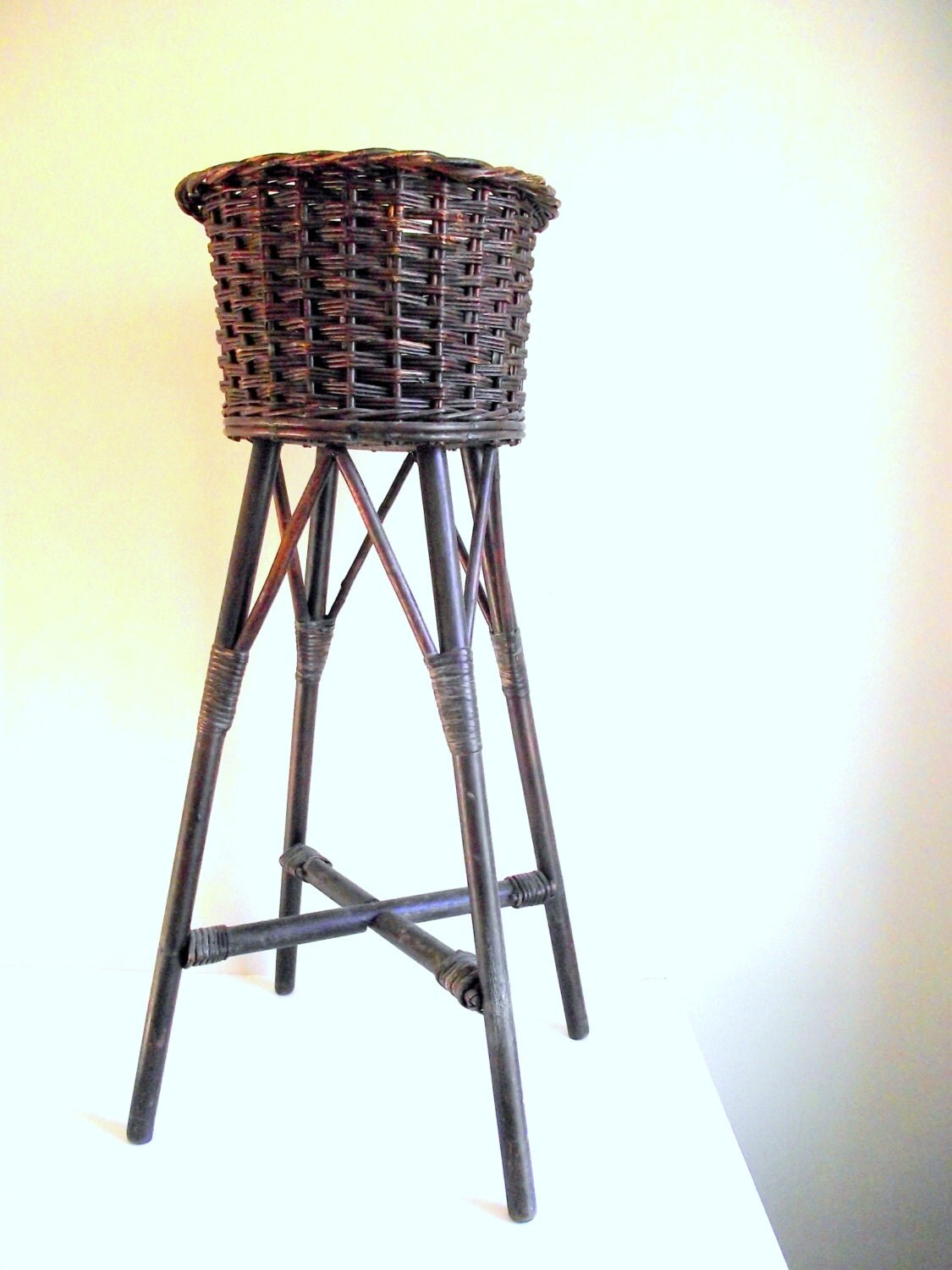 Wicker Planter Stand 1930s Woven Wicker Basket Plant Stand