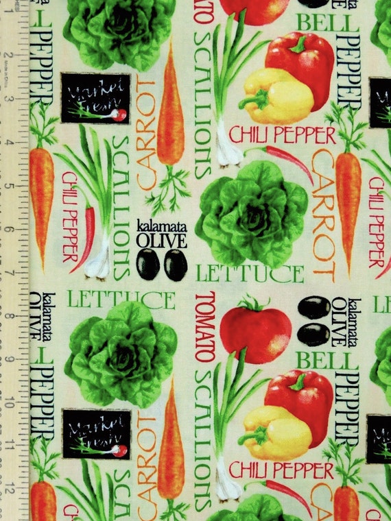 Vegetables fabric Vegan fabric cooking chef fabric 100