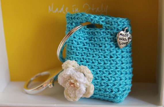 Key holder Crochet purse keychain Turquoise purse key