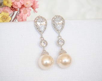 Bridal Earrings, Crystal Wedding Earrings, Swarovski Pearl Drop Bridal Earrings, Dangle Earrings, Teardrop Earrings, Wedding Jewelry, CHERYL