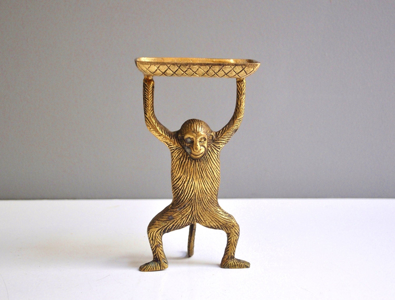 Vintage Brass Monkey Business Card Holder Or Trinket Dish