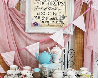 Mad Hatter Tea Party Poster - INSTANT DOWNLOAD - Bonkers Quote Alice in Wonderland Pastel Birthday Baby Shower Printable Sign Decoration