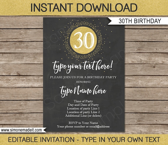 Editable 30Th Birthday Invitations 1