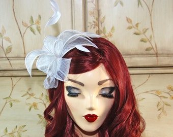 White Fascinator Headband - Kentucky Derby Fascinator - Bridal Fascinate Headband - Wedding Tea Party Hat - Wedding Fascinator