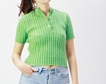 Vintage 70s Button-Up Fine KnitTop