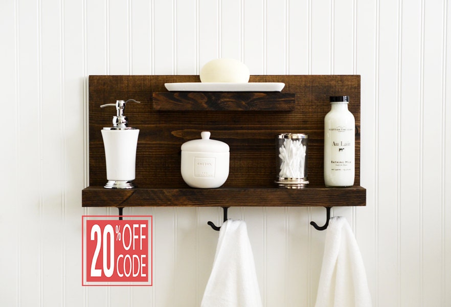Bathroom Shelf With Metal Hooks Bath Towel by RchristopherDesigns