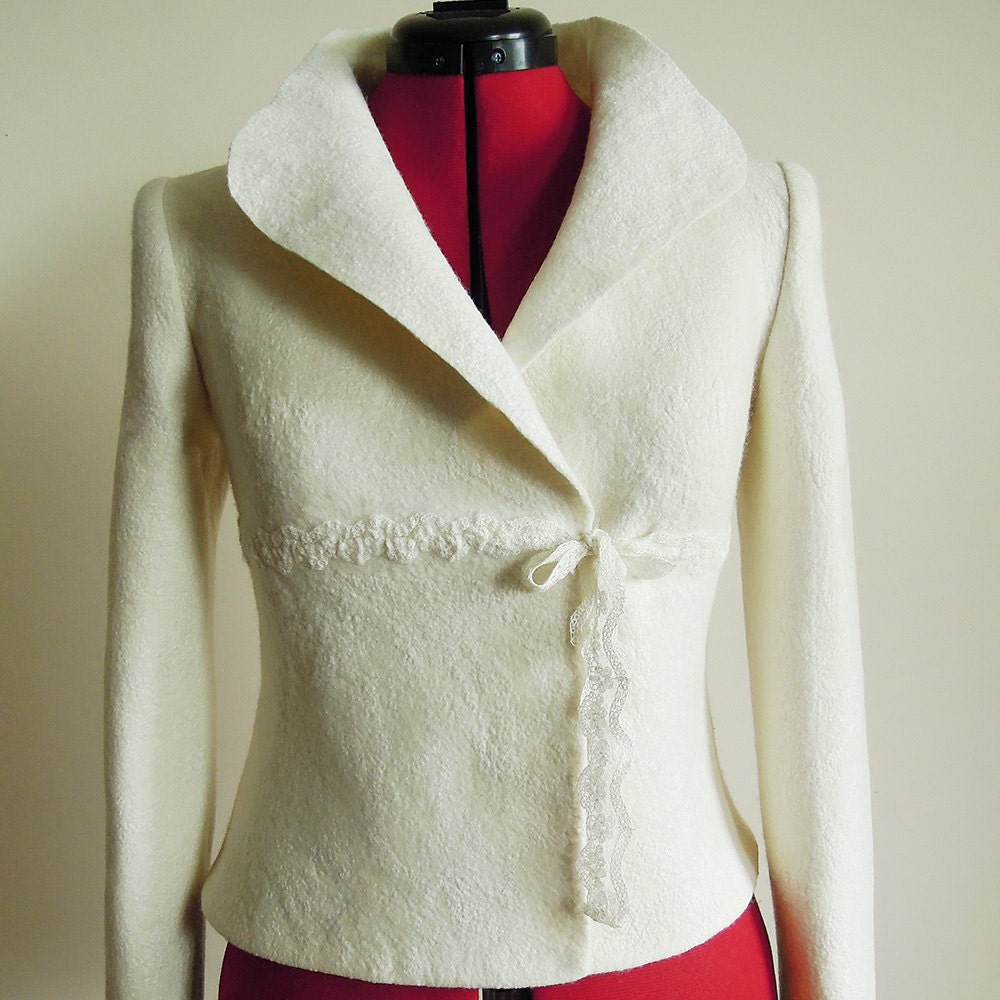 Bridal Jacket Warm Elegant Bridal Felted Jacket White