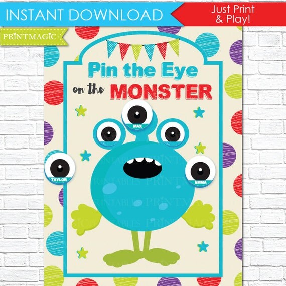Red And Blue Pin The Eye On The Monster Printable Party Game 3