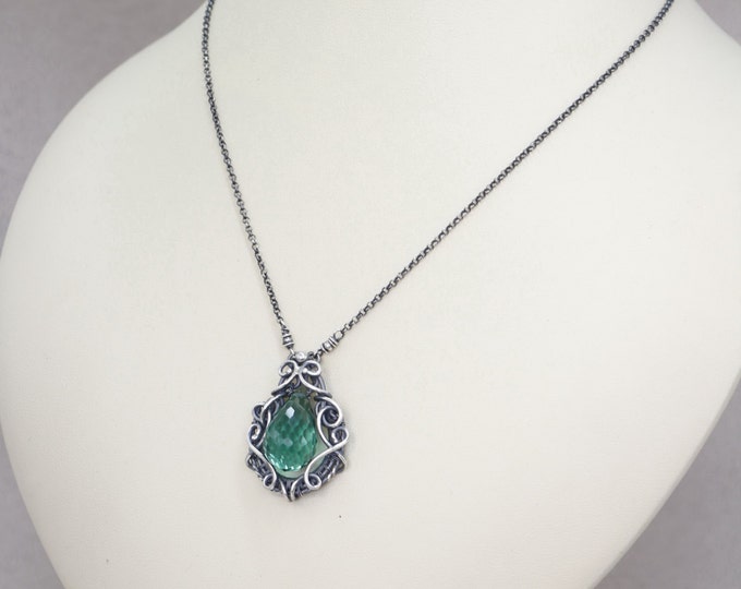 Green stone necklace green amethyst necklace teardrop necklace green pendant amethyst green necklace sterling silver february birthstone