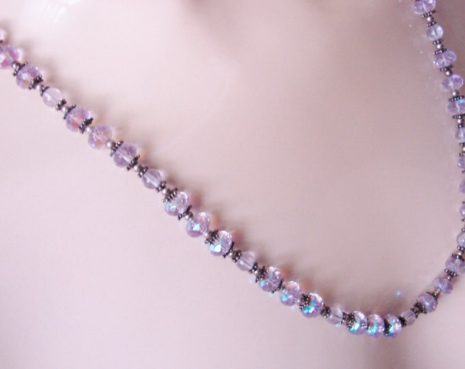 Amethyst Crystal Glass Bead Necklace / Amethyst to Light Blue Crystal / Vintage Jewelry / Jewellery