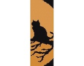 Moonlight Cat Peyote Bead Pattern, Bracelet Cuff, Bookmark, Seed Beading Pattern Miyuki Delica Size 11 Beads - PDF Instant Download