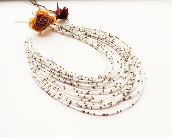Seed Bead Necklace - Strand Necklace - Beaded Layered Necklace - White Necklace - Tribal Necklace - Beach Necklace - Choker