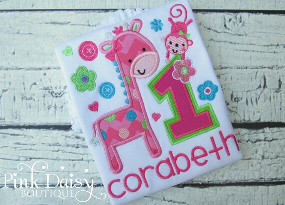 Fun to Be One Birthday Shirt - Girls First Birthday Shirt - Giraffe and Monkey Birthday Shirt - Wild at One - Zoo - Safari - Jungle - Circus Il_570xn
