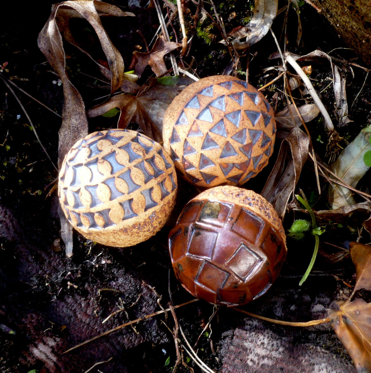 Rustic Decor Ceramic Balls Garden Decor by BlueMagpieDesign