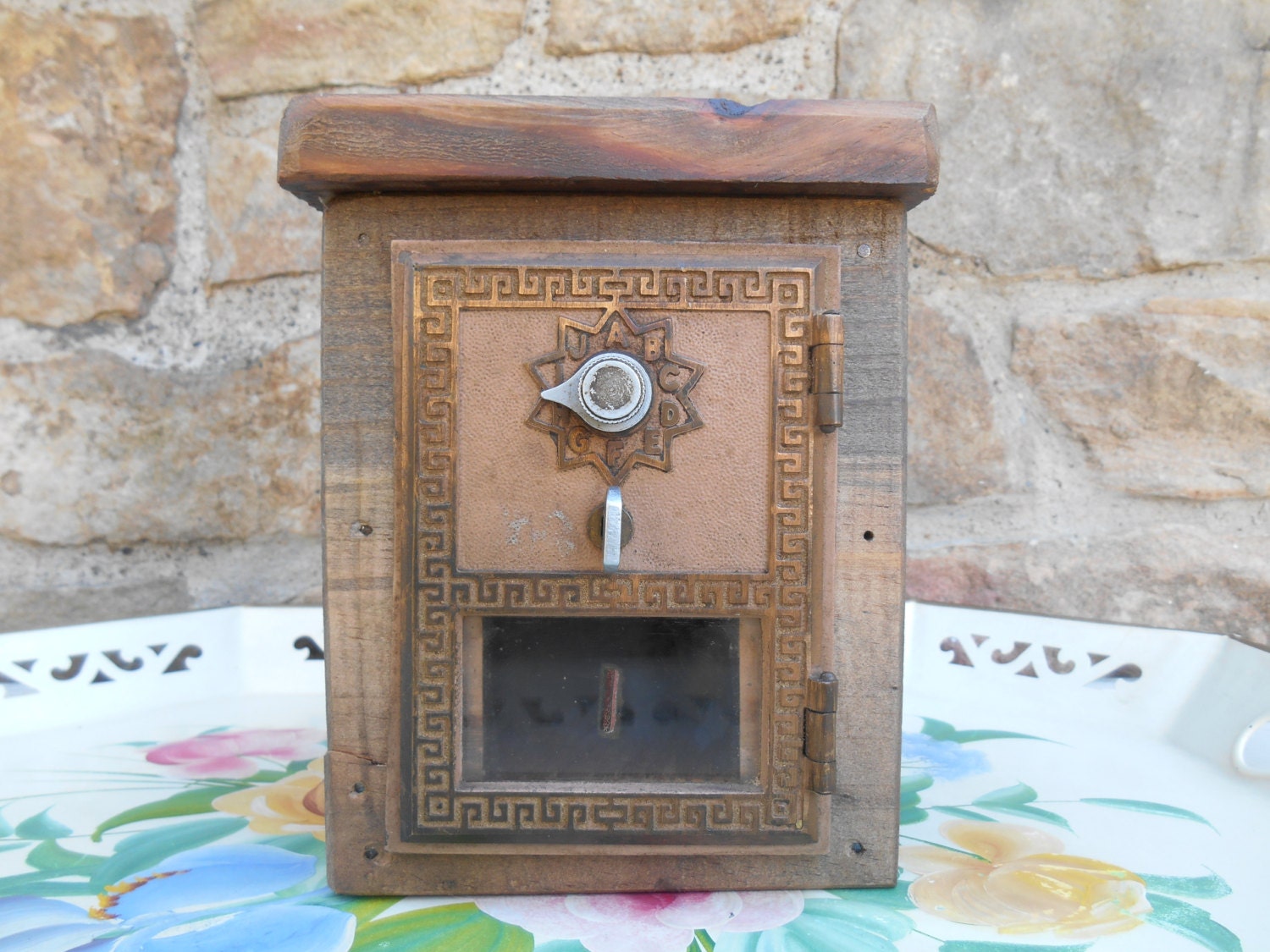 Reclaimed Wood Box with Postal Lock Box Door Storage