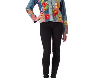 1960s Denim Patchwork and Applique Jacket SIZE: M, 8