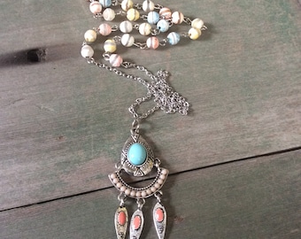 Pastel Summer Necklace/Long Necklace/Southwestern/Tribal