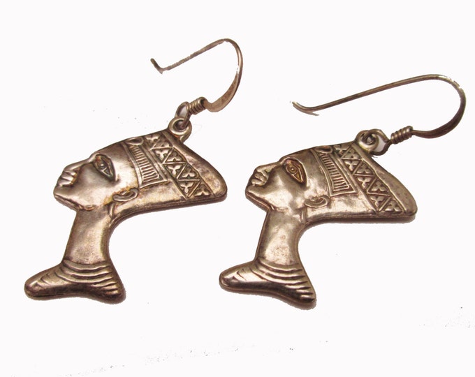 Sterling Earrings - Egyptian Pharaoh - double side head dress - dangle pierced earring -Egyptian Revival