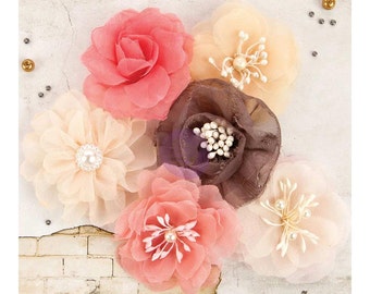 FABRIC FLOWERS, Prima Flowers, Prima Rossi Belle, Ivory Fabric Flowers, Victorian Fabric Flowers, Shabby Chic Flowers, Sheer Fabric Flowers