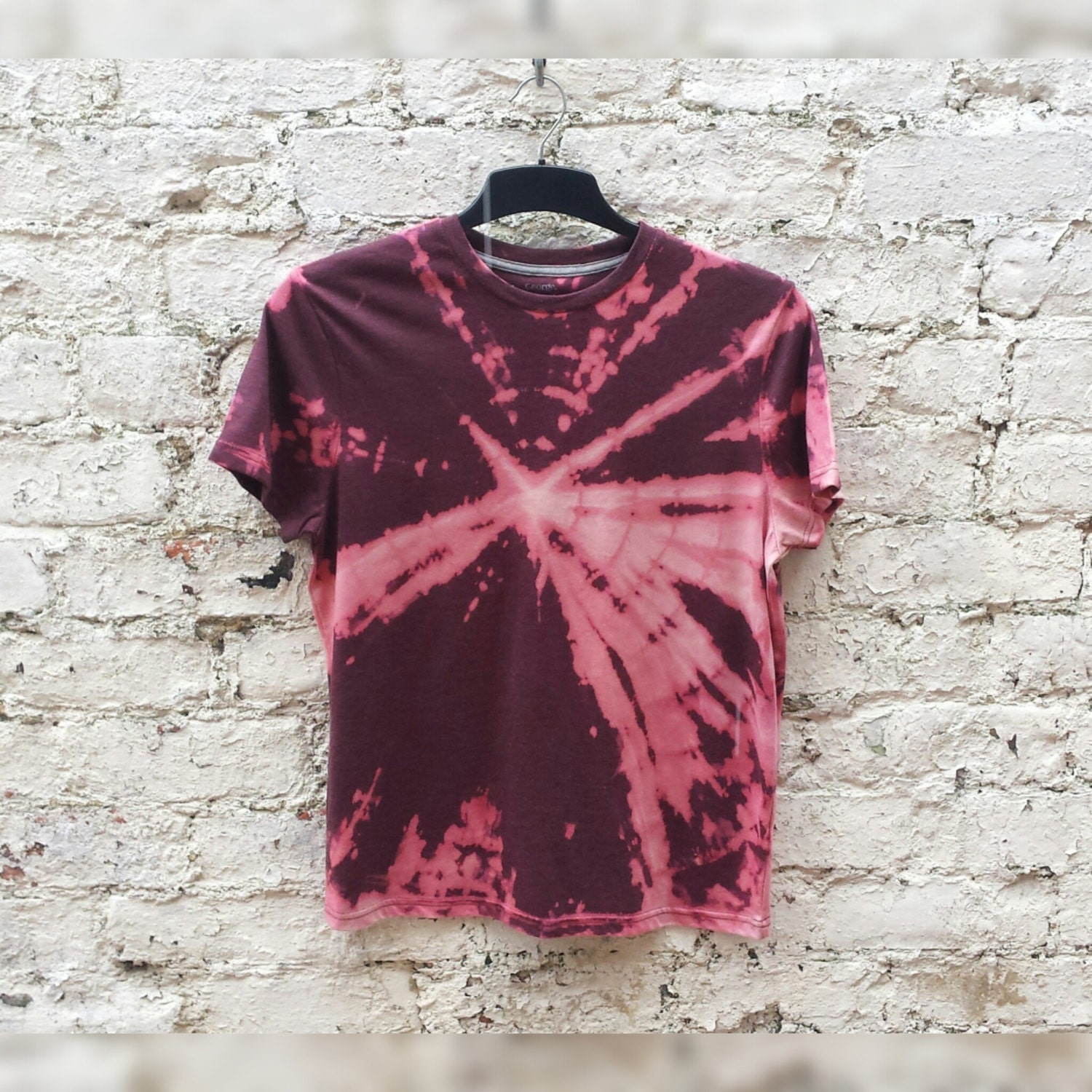 Download Mens Tie Dye T-Shirt Burgundy Bleach Tie Dye size S Hippie