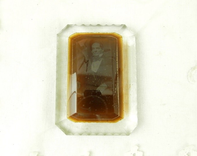 Antique French Gentleman Albumen Photographic Paperweight / French Decor / Vintage Decor / Retro Home Interior / Chateau Chic / Collectable