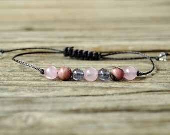 Taurus Energy, Rose Quartz Bracelet, Iolite, Rhodonite, Taurus Zodiac, Meditation Bracelet, Chakra Bracelet, Crystal Healing, Yoga Bracelet