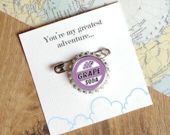 Grape Soda Badge - Bottle Cap Pin – Lapel Pin - Wedding Gift – Girlfriend Gift – Boyfriend Birthday Present - Wedding Anniversary Present
