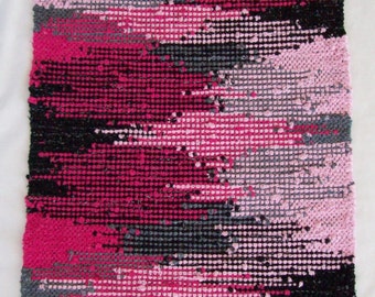 Pink Rag Rug with Black Light Pink Gray - Humble Shadows - Country Rag Rug - Loom Woven - Farmhouse Style - Cotton Rag Rug