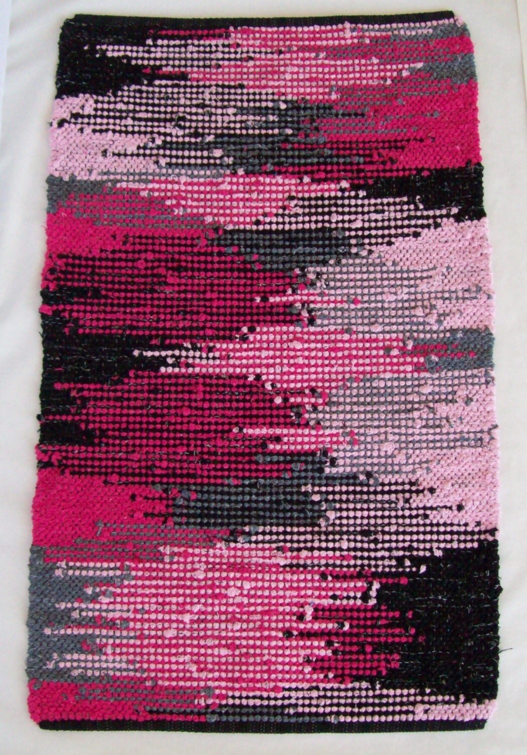 Pink Rag Rug with Black Light Pink Gray by GrannysRecycledRags