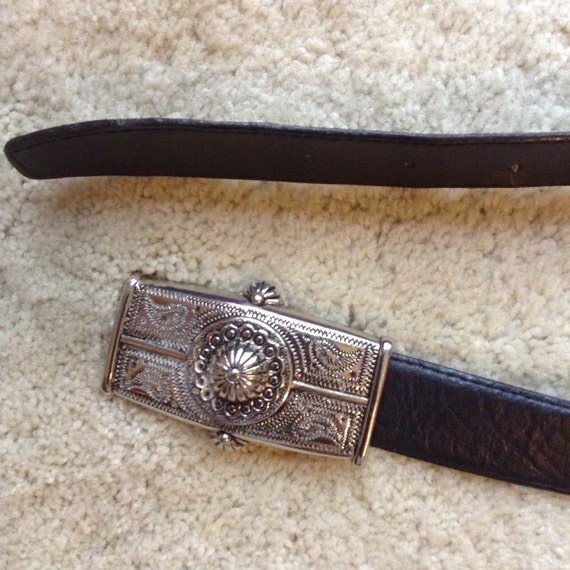 Removable Silver Metal Buckle and Black Leather Belt