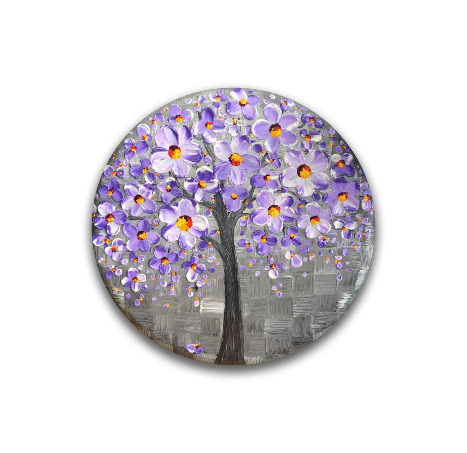 24 inch round canvas wall art white lavender purple flowers