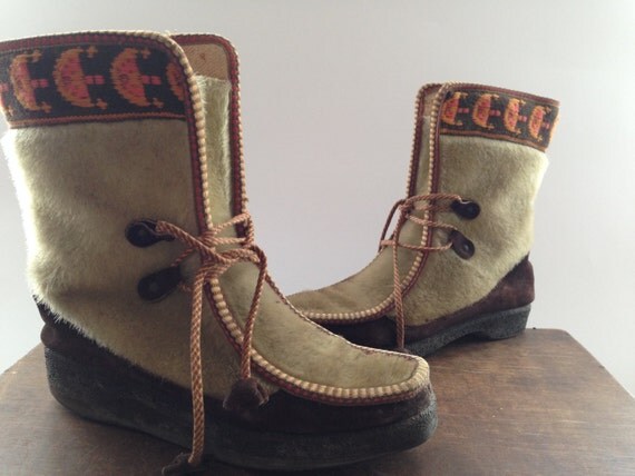 Vintage Faux fur Eskimo boots Made in Norway by Romika Mukluk