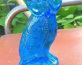 Mosser light blue art glass OWL figural paperweight figurine