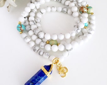 108 Mala, Mala Necklace, Mala beads, Yoga gift, prayer beads, 108 Mala beads, Yoga jewelry, Mala 108 beads, Howlite Mala, White Mala, MHBJ