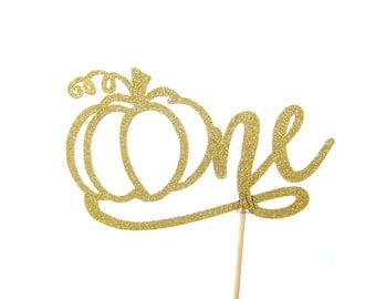 Pumpkin Glitter ONE Cake Topper - 1st Birthday, Birthday cake Topper, gold birthday cake topper, little pumpkin party, pumpkin birthday