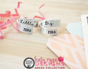 Pi Beta Phi Big Little Wrap Ring Set - ΠΒΦ Big Little Sorority - Official Licensed Product - Pi Phi Big Little Reveal - Hand Stamped Rings