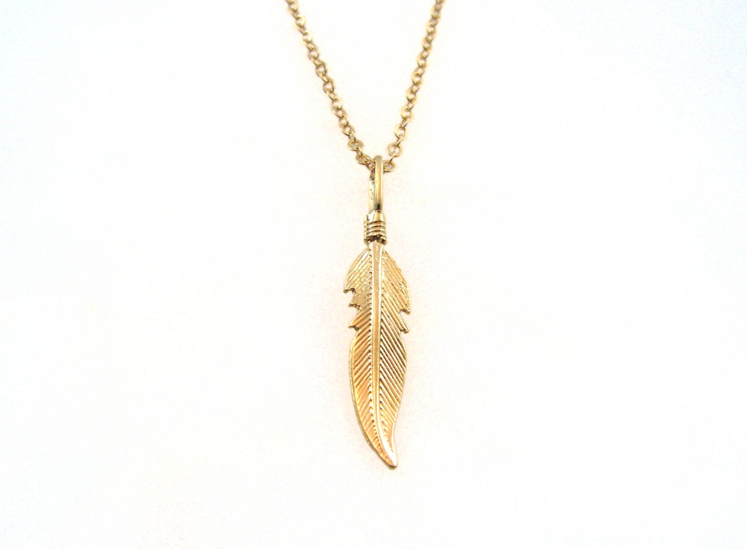Gold feather necklace. Feather pendant necklace. Hobo