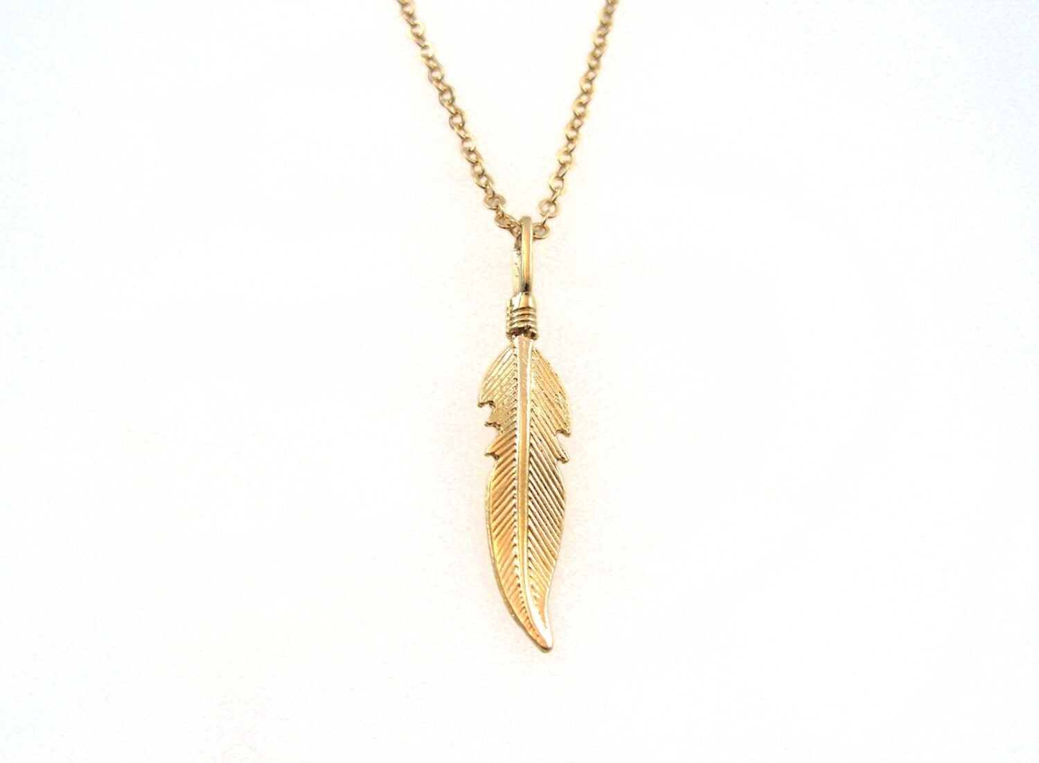 Gold feather necklace. Feather pendant necklace. Hobo