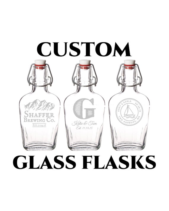 Custom Glass Flask Personalized Engraving 8.5 oz or 17 oz