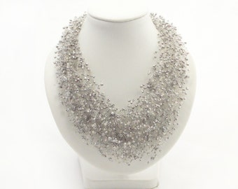 Be my Bridesmaid gift silver jewelry grey necklace multi strand jewelry grey jewelry beaded necklace metallic necklace multi strand necklace