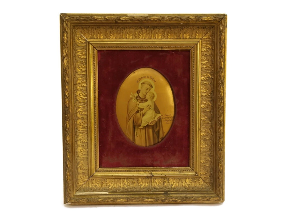 French Antique Lithograph Print of Saint Anthony of Padua. French
