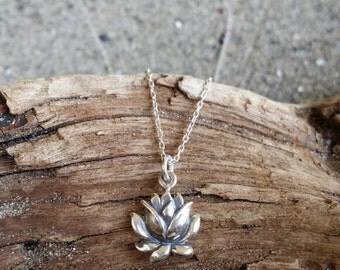 Sterling Lotus Necklace, Lotus Flower, Silver Necklace, Flower Necklace