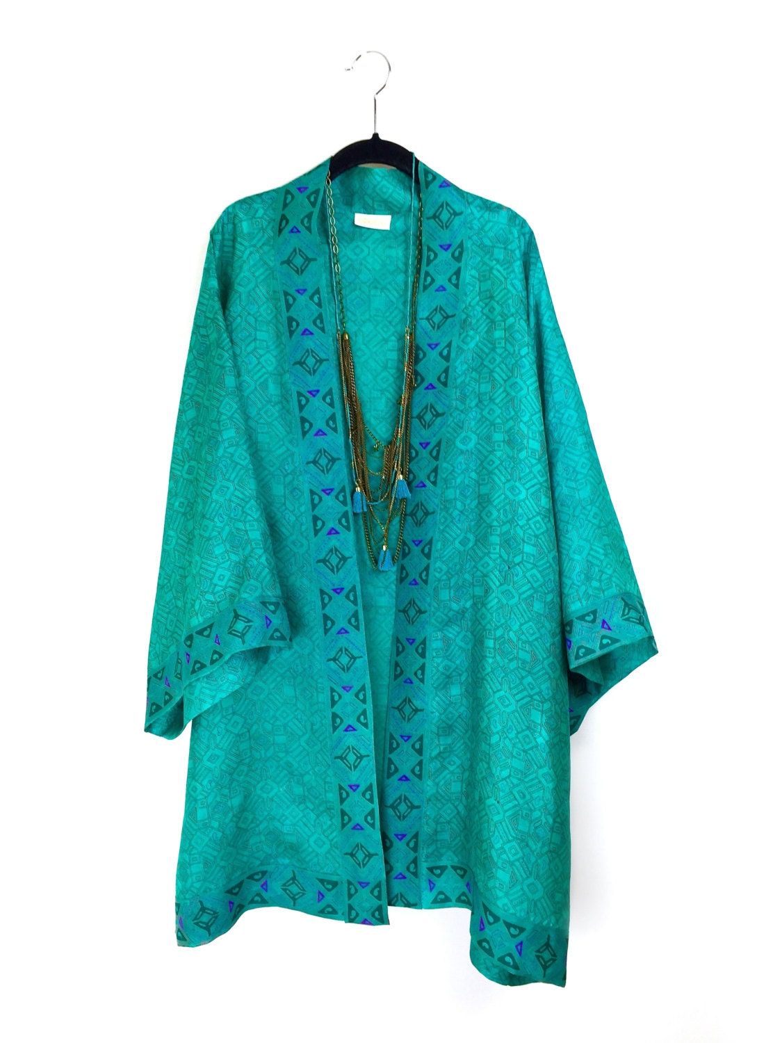 Silk Kimono jacket oversized style in jade green with an