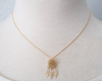 Dream catcher necklace, Gold Dream Catcher, woodland jewelry, feather necklace ....dainty, simple, birthday, wedding, bridesmaid jewelry