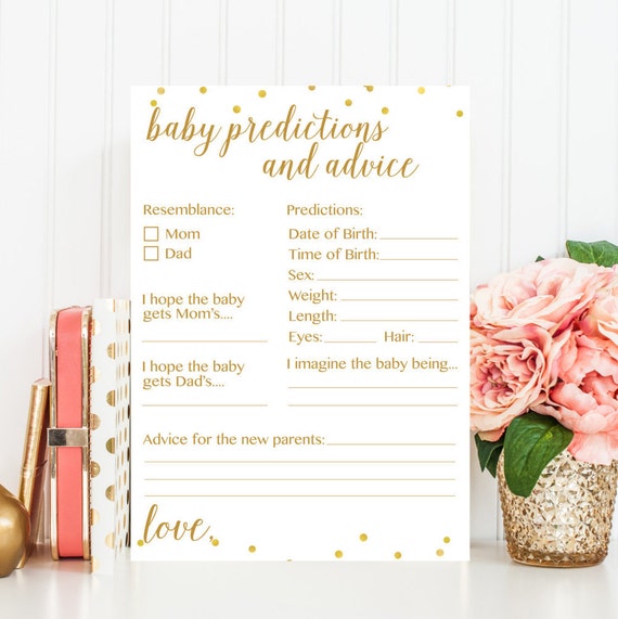 Baby Predictions and Advice Printable Card Baby Shower Game