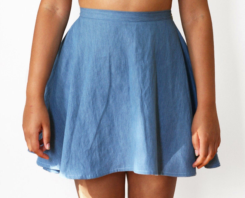 High Waist Denim Skater Skirt 3 COLORS Made to Order