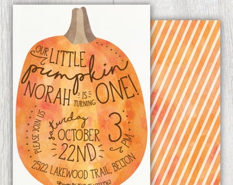 Printable Our Little Pumpkin birthday invitation - Fall Autumn birthday party - Watercolor - First Birthday - Halloween party - Customizable